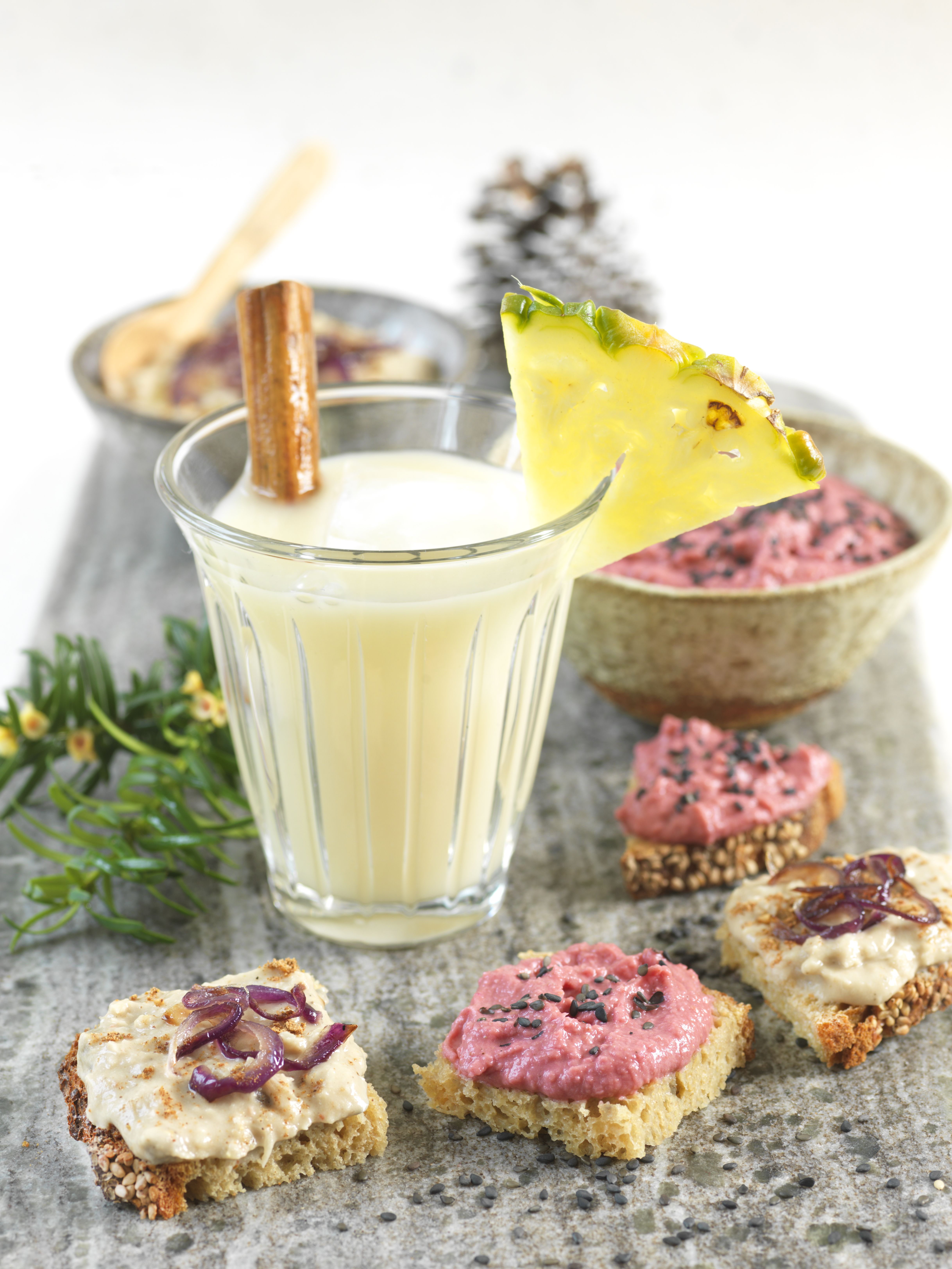 Tartinables de légumineuse et mocktail à l'ananas Tartinables de légumineuse et mocktail à l'ananas